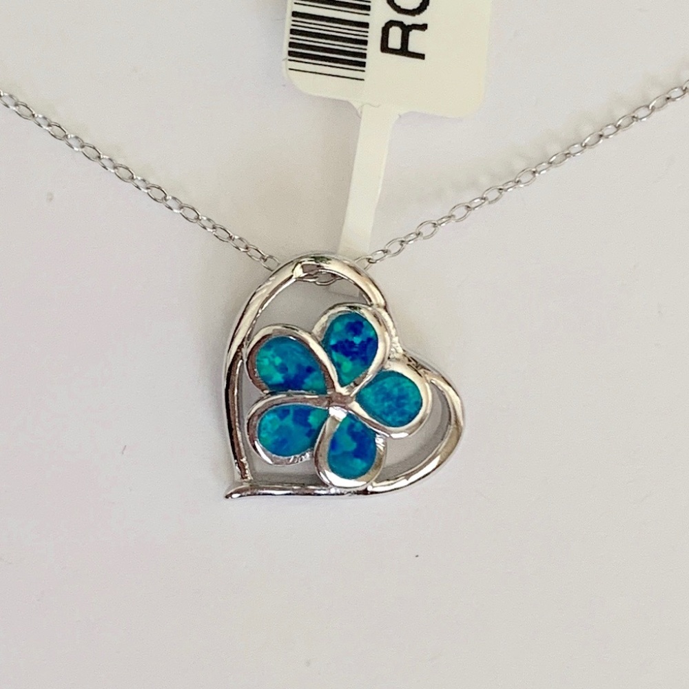 Blue Fire Opal Inlay Sterling Silver Necklace